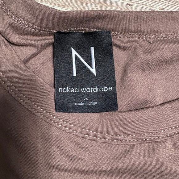 Naked Wardrobe Long-Sleeved Shirt Top Plus Size 2X Brown Stretch Basic Layering - Picture 4 of 6